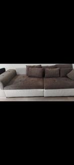 Bruin-grijze bank met kussens – €35 contant bij afhaling, Ophalen of Verzenden, Gebruikt, Stof