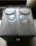 2 Windlichten glas zilveren rand H18Br15cm, Overige materialen, Overige kleuren, Ophalen of Verzenden, Zo goed als nieuw