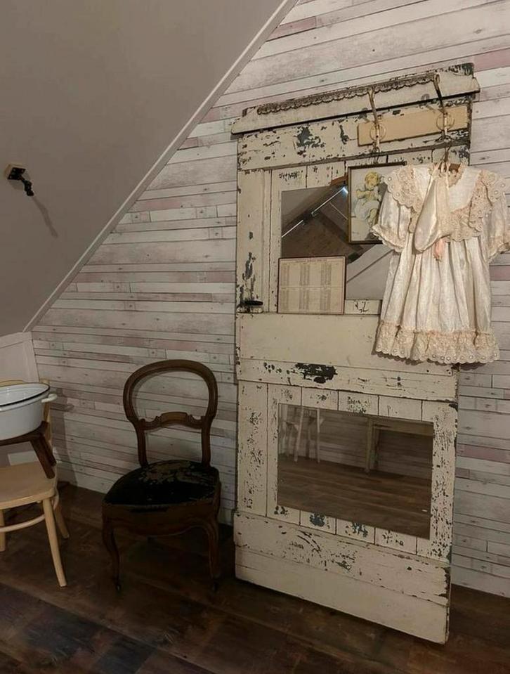 Oude franse brocante deur met oude spiegels. Passpiegel, Antiek en Kunst, Curiosa en Brocante, Ophalen