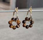 Gold plated oorbellen Tijgeroog, Ophalen of Verzenden, Nieuw, Bruin, Overige materialen