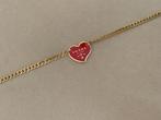 Gouden 18k vergulde ketting met rood hart letter design, Nieuw, Goud, Overige materialen, Ophalen of Verzenden