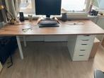 Bureau met donker eiken fineer werkblad 80x200cm, Ophalen, In hoogte verstelbaar, Zo goed als nieuw, Bureau