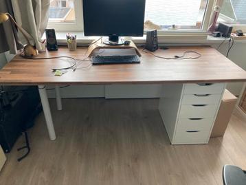 Bureau met donker eiken fineer werkblad 80x200cm beschikbaar voor biedingen