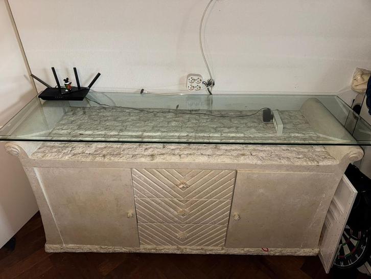 Luxe Italiaanse meubelset – marmer/travertin look –, Huis en Inrichting, Kasten | Dressoirs, Zo goed als nieuw, 50 tot 75 cm, Ophalen