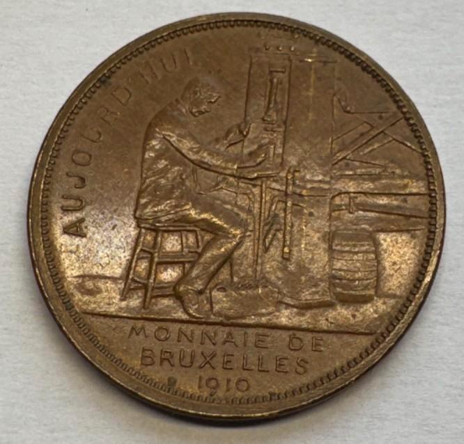 Penning uit 1910: voor de munt van Brussel, Postzegels en Munten, Penningen en Medailles, Brons, Buitenland, Ophalen of Verzenden