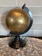 Vintage messing wereldbol op voet (110425c), Ophalen of Verzenden