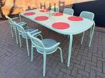 Fatboy TONI tuinset: tafel 220cm+stoelen+kandelaar+placemats, Ophalen, Gebruikt, 6 zitplaatsen, Aluminium