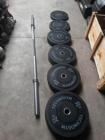 130kg Technogym Bumperplates, Technogym Barbell 220cm  beschikbaar voor biedingen