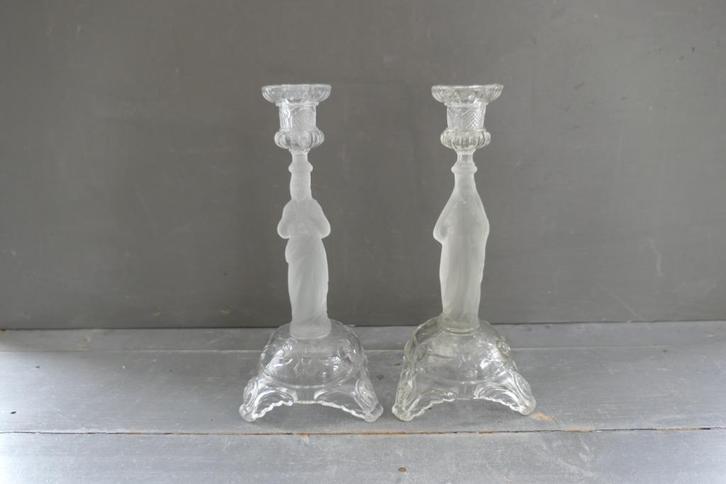 Set Art Deco religieuze kandelaar man en vrouw, Antiek en Kunst, Antiek | Kandelaars, Glas, Verzenden