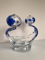 Glaskunst kobaltblauw zwaar object met 2 oliebranders, Antiek en Kunst, Kunst | Designobjecten, Ophalen of Verzenden