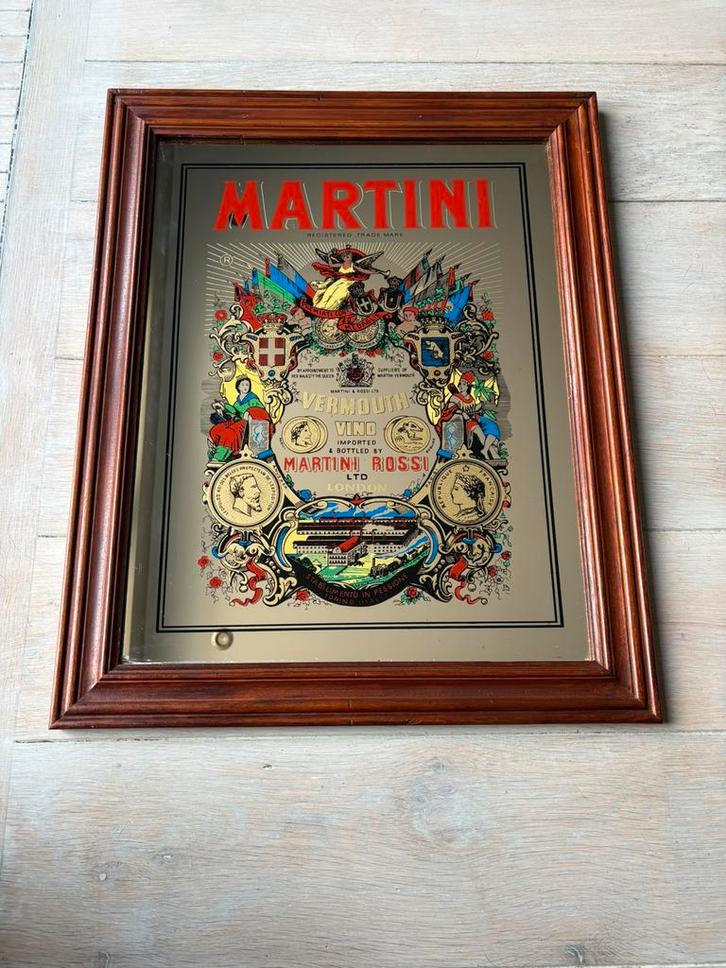 Reclame spiegel ingelijst Martini Rossi Vermouth 65x52,5 cm, Verzamelen, Merken en Reclamevoorwerpen, Zo goed als nieuw, Reclamebord