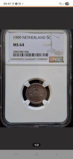 5 Cent (Stuiver) 1909 MS64 by NGC., Ophalen of Verzenden, Koningin Wilhelmina, 5 cent, Losse munt