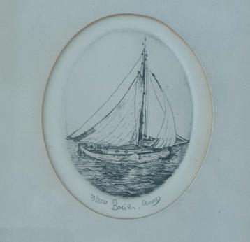 Anna Doedijns originele ets Boeier - schip scheepvaart  beschikbaar voor biedingen