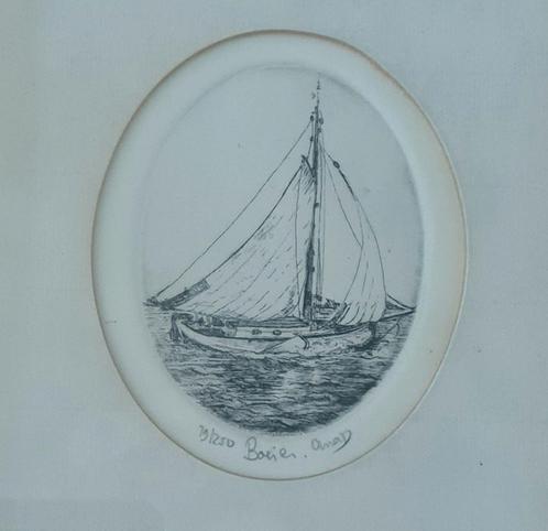 Anna Doedijns originele ets Boeier - schip scheepvaart, Antiek en Kunst, Kunst | Etsen en Gravures, Verzenden