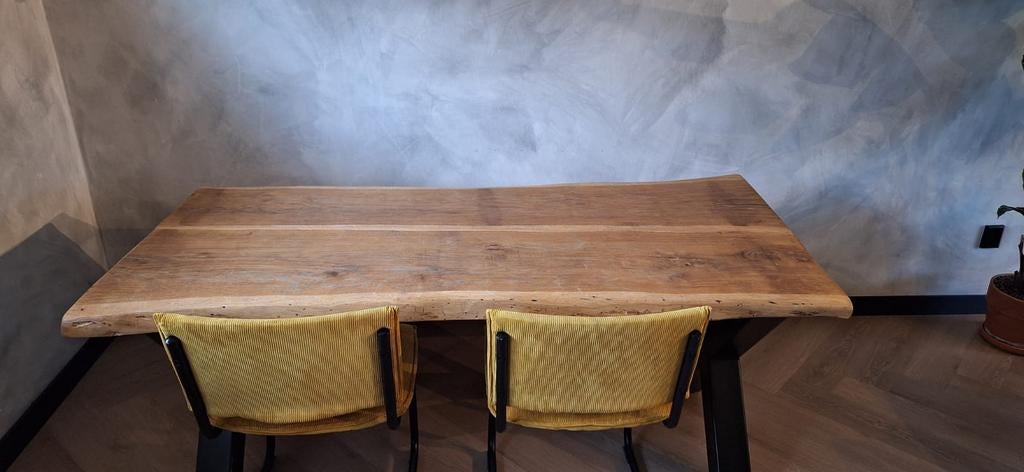 Boomstamtafel Industrieel met Bankje - 180x80cm, Ophalen, Gebruikt, 50 tot 100 cm, Vijf personen of meer