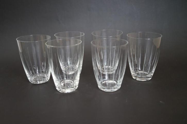Mid Century vintage 2x3 waterglas kristal geslepen streep, Huis en Inrichting, Keuken | Servies, Zo goed als nieuw, Glas of Glazen