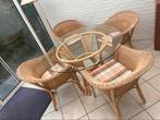 Glazen tafel met 4 stoelen, Ophalen, Gebruikt, 100 tot 150 cm, Rond