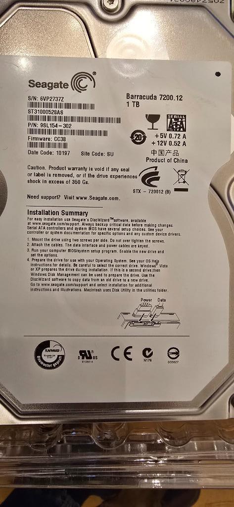 Seagate ST31000528AS 1TB sata harddisk, Computers en Software, Harde schijven, Gebruikt, Desktop, Intern, HDD, SATA, Ophalen of Verzenden