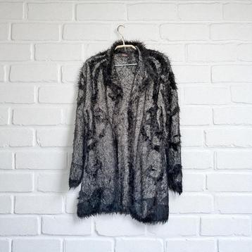Enjoy Vest Maat L Grijs Zwart Gebreid Fluffy Retro Print beschikbaar voor biedingen