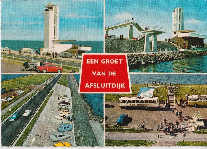 Afsluitdijk met auto's, oa Alfa Romeo Giulietta Sprint, Verzamelen, Ansichtkaarten | Nederland, Gelopen, Noord-Holland, 1960 tot 1980