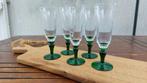 Vintage Champagne glas met groene voet - 5 stuks, Ophalen of Verzenden