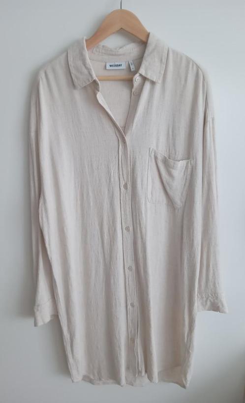 Weekday linnen overhemdjurk, maat L, Kleding | Dames, Jurken, Nieuw, Maat 42/44 (L), Beige, Onder de knie, Verzenden