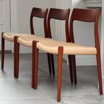 Set teak Moller no. 77 Deens design stoelen gerestaureerd, Hout, Midcentury modern vintage Deens design klassiekers restored, Drie