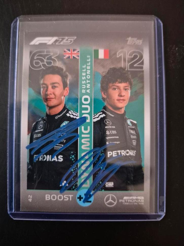 Handtekening Topps F1 kaart George Russell & Kimi Antonelli, Verzamelen, Automerken, Motoren en Formule 1, Zo goed als nieuw, Formule 1