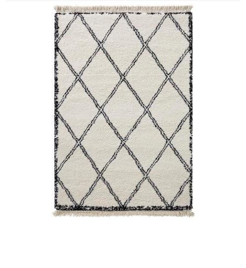 Karwei Varamin vloerkleed crème grote zwart ruitpatroon, Huis en Inrichting, Stoffering | Tapijten en Kleden, Gebruikt, 200 cm of meer