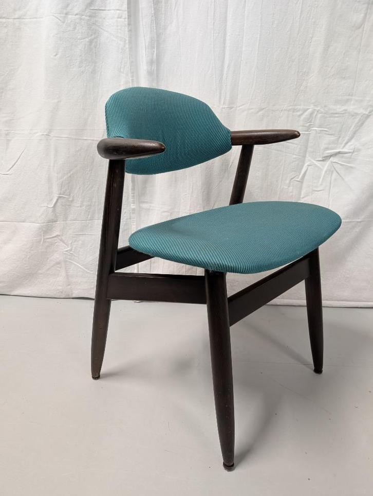 Dutch Design Tijsseling koehoorn / cowhorn eetkamerstoel, Huis en Inrichting, Stoelen, Gebruikt, Eén, Hout, Stof, Blauw, Ophalen
