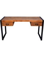 Industrieel bureau met 2 lades, Mango hout + staal., Ophalen of Verzenden, Nieuw, Bureau