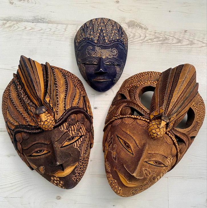Javaanse Batik Maskers, Antiek en Kunst, Kunst | Beelden en Houtsnijwerken, Ophalen of Verzenden