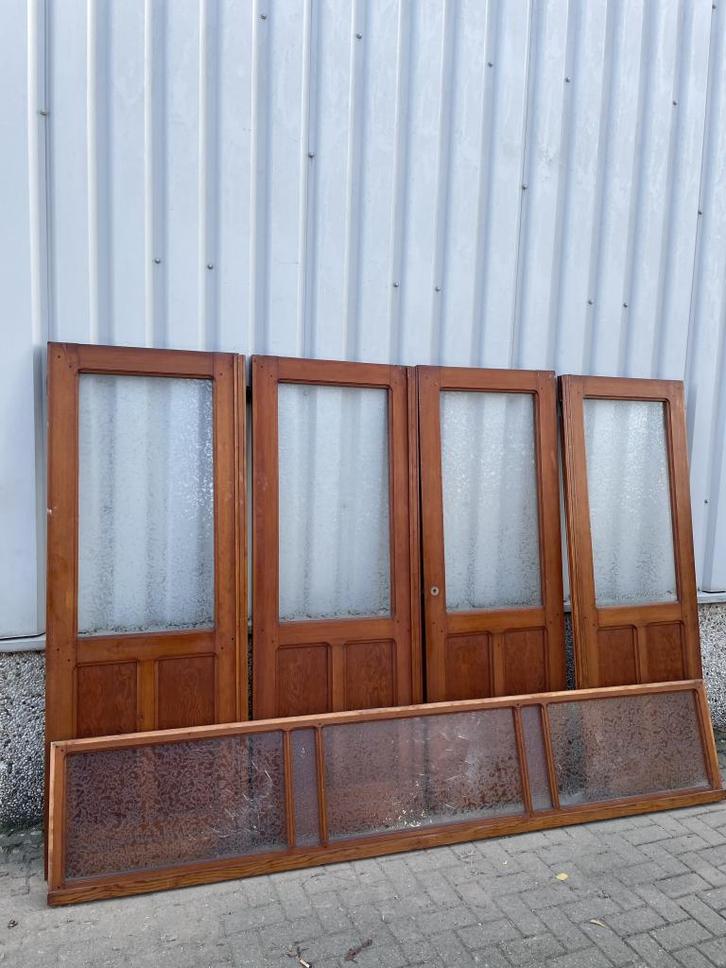 Prachtig vierluik met geëtst glas en bovenlicht, Doe-het-zelf en Verbouw, Deuren en Horren, Zo goed als nieuw, Binnendeur, 215 cm of meer