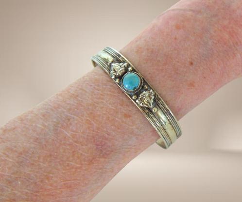 Mooie vintage alpaca TURQUIOSE klem armband!, Sieraden, Tassen en Uiterlijk, Armbanden, Zo goed als nieuw, Overige materialen