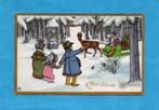 Pracht oude kerstkaart C895 - Santa in arreslee en kinderen, Ongelopen, Kinderen, Voor 1920, Verzenden