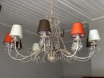 Bijzondere kroonluchter met 10 kapjes en glazen pegels., Huis en Inrichting, Lampen | Kroonluchters, Ophalen, Gebruikt, Glas