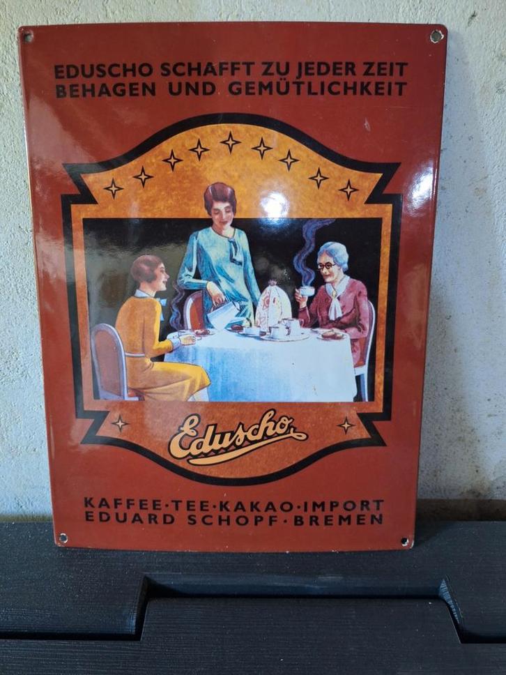 Vintage Eduscho Emaille Reclamebord, Antiek en Kunst, Antiek | Emaille, Ophalen of Verzenden