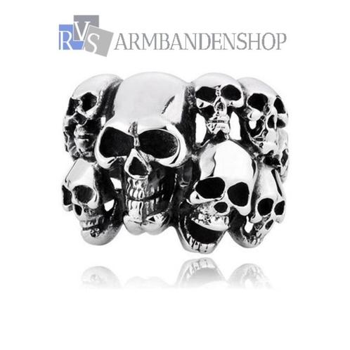 rvs biker ring met skulls skull doodskop ring in 3D bikers, Sieraden, Tassen en Uiterlijk, Ringen, Nieuw, Heer, Zilver, IJzer of Staal