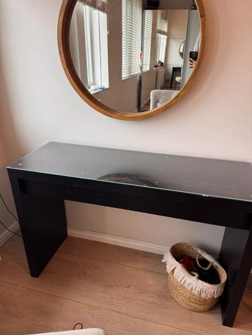 Malm make-up tafel zwart, stoel en spiegel (ook los te koop)