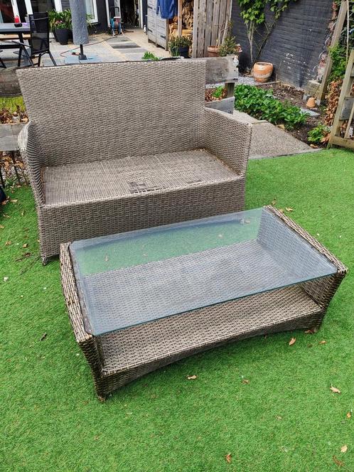 Wicker bankje met tafel, Tuin en Terras, Tuinsets en Loungesets, Gebruikt, Wicker, Ophalen