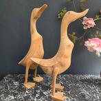 Houten Eenden Beelden Set, Tuin en Terras, Tuinbeelden, Ophalen of Verzenden, Gebruikt, Hout, Dierenbeeld