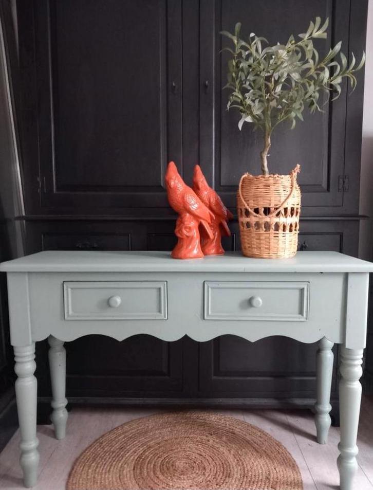 Fraaie landelijke sidetable mos groen, Huis en Inrichting, Tafels | Sidetables, 25 tot 50 cm, 100 tot 150 cm, Rechthoekig, Ophalen