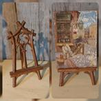 Antiek miniatuur schildersezel met paneeltje, Ophalen of Verzenden