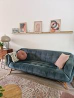 Vintage retro look driezits bank petrol groen velours, Huis en Inrichting, Banken | Bankstellen, Ophalen, Gebruikt, Driepersoons