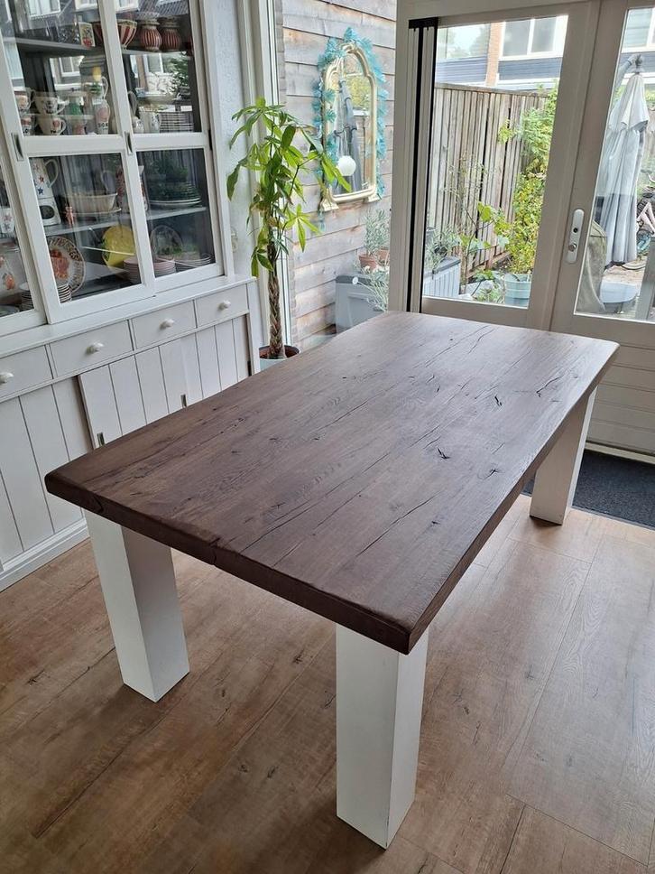 Eettafel rechthoek bruin, witte pote, Huis en Inrichting, Tafels | Eettafels, Gebruikt, 50 tot 100 cm, 100 tot 150 cm, Rechthoekig