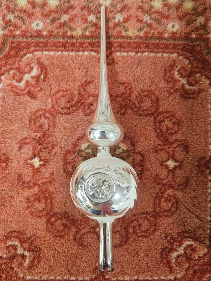 Vintage zilverkleurige glazen deuk piek kerstbomen, Diversen, Kerst, Gebruikt, Ophalen of Verzenden