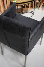 Luxe eetkamerstoel Forward Jess Design geschuurd leer zwart, Huis en Inrichting, Stoelen, Ophalen, Zwart, Zo goed als nieuw, Eén