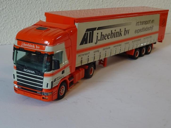 TEKNO J HEEBINK SCANIA 124L 400 3 ASSIGE HUIFTRAILER IN OVP, Hobby en Vrije tijd, Modelauto's | 1:50, Zo goed als nieuw, Bus of Vrachtwagen