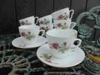 8 x Koffie kop en schotel met wilde roze struik roos, Antiek en Kunst, Antiek | Servies compleet, Ophalen of Verzenden