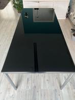 Zwarte Glazen Tafel Chrome poten, Huis en Inrichting, 200 cm of meer, 50 tot 100 cm, Gebruikt, Rechthoekig